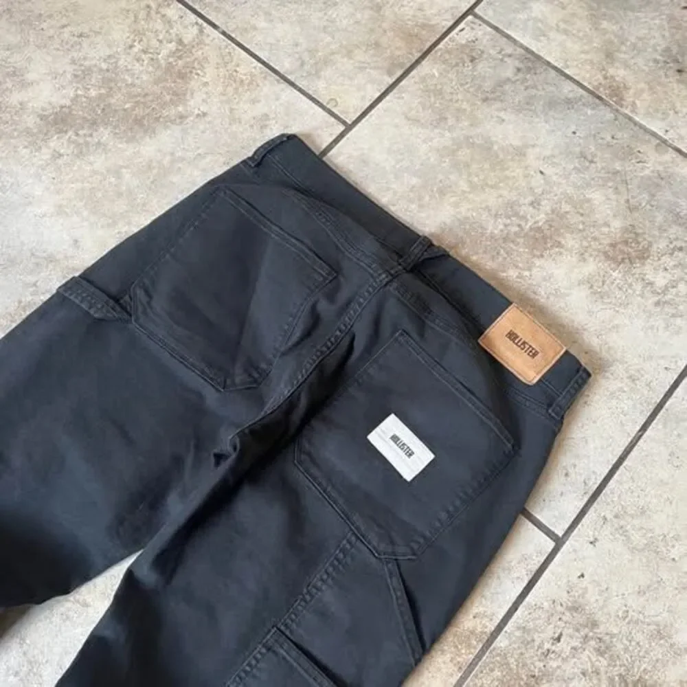 Hollister Men's Baggy Double Knee Carpenter Pants Black Utility Workwear 32x32